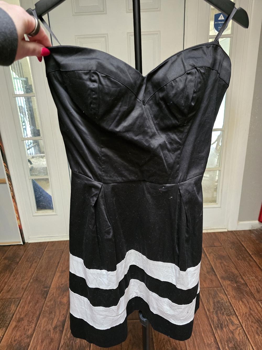 bebe Black Strapless Dress with White Bands